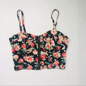 Nollie Zip Front Floral Corset Cami Crop Top Sz M